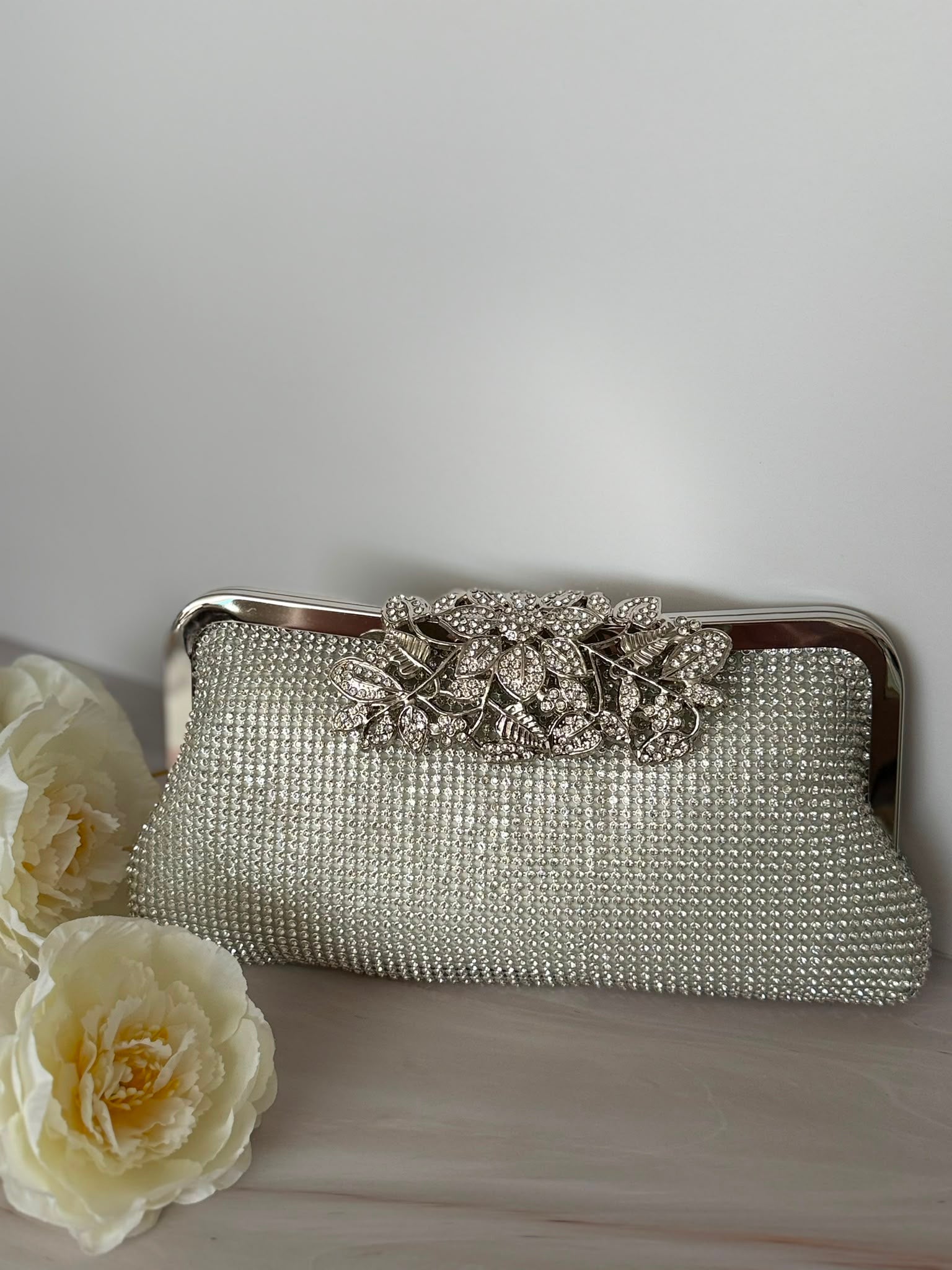 Silver Crystal Rhinestone Evening Clutch