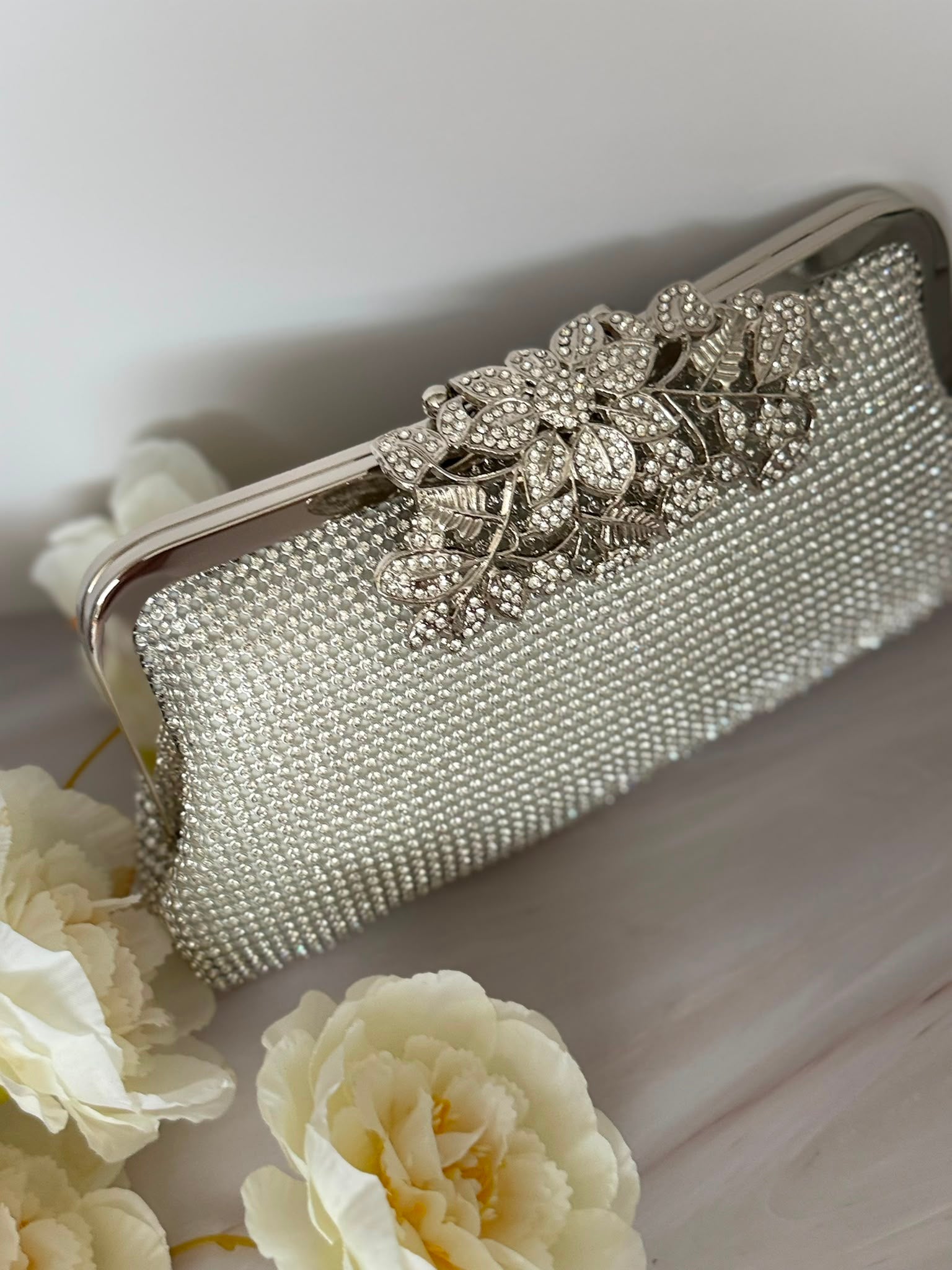 Silver Crystal Rhinestone Evening Clutch