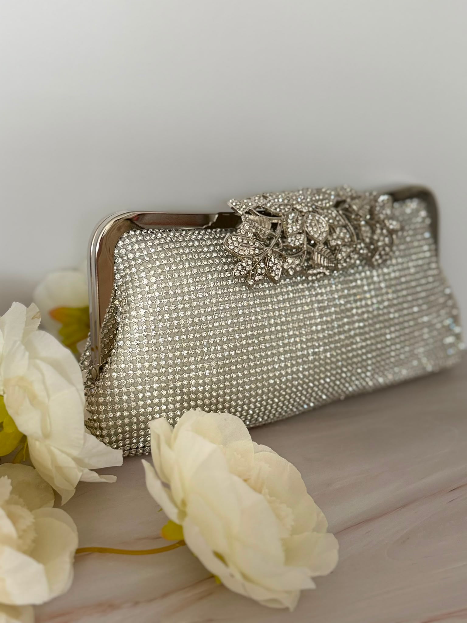 Silver Crystal Rhinestone Evening Clutch