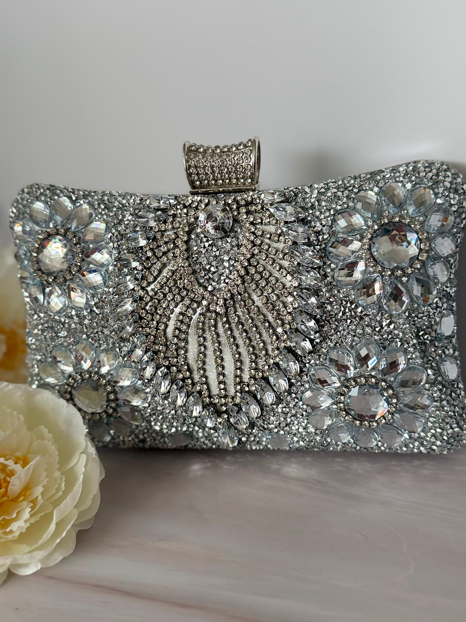 Luxury Silver Crystal Evening Clutch
