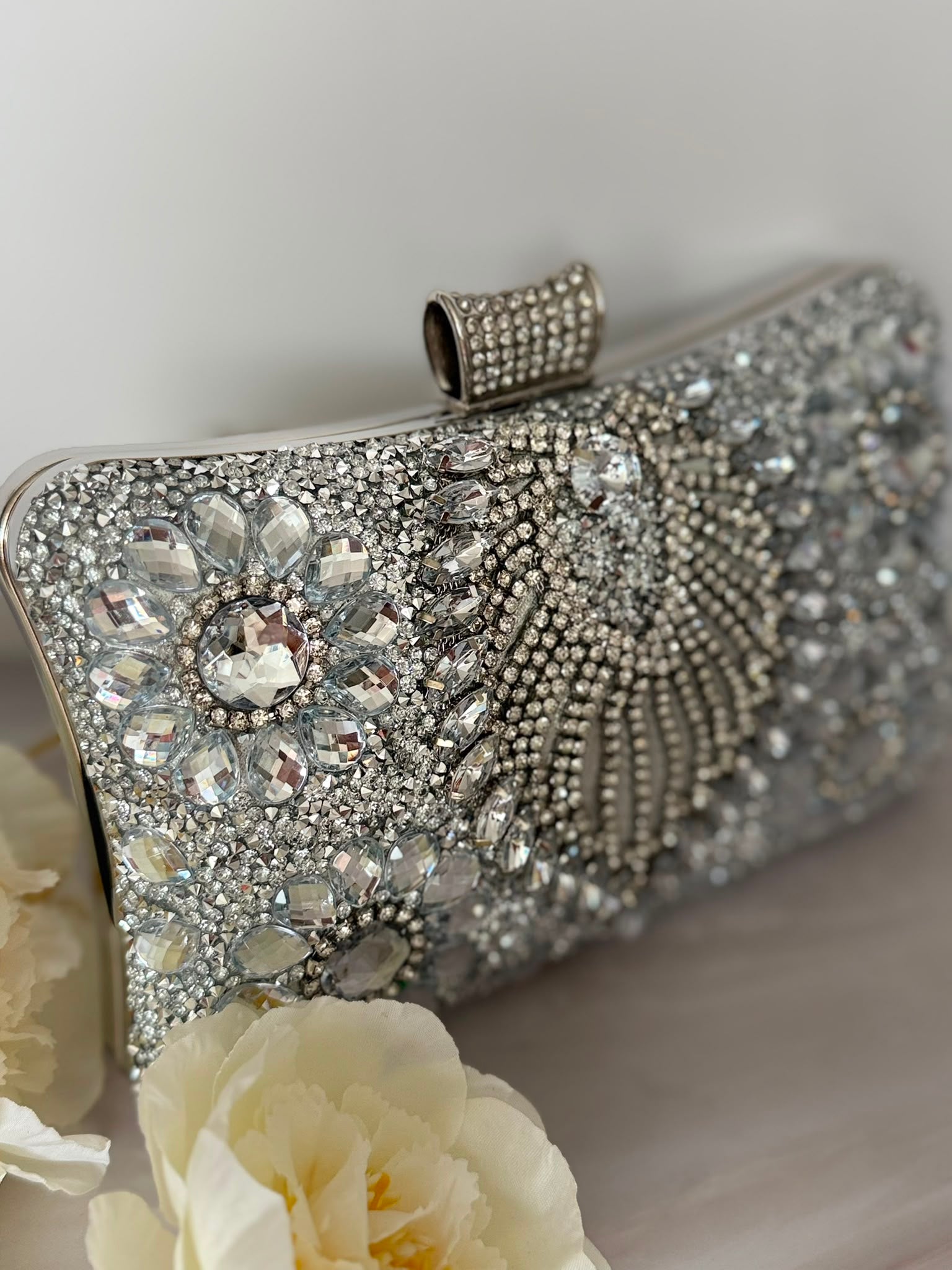 Luxury Silver Crystal Evening Clutch