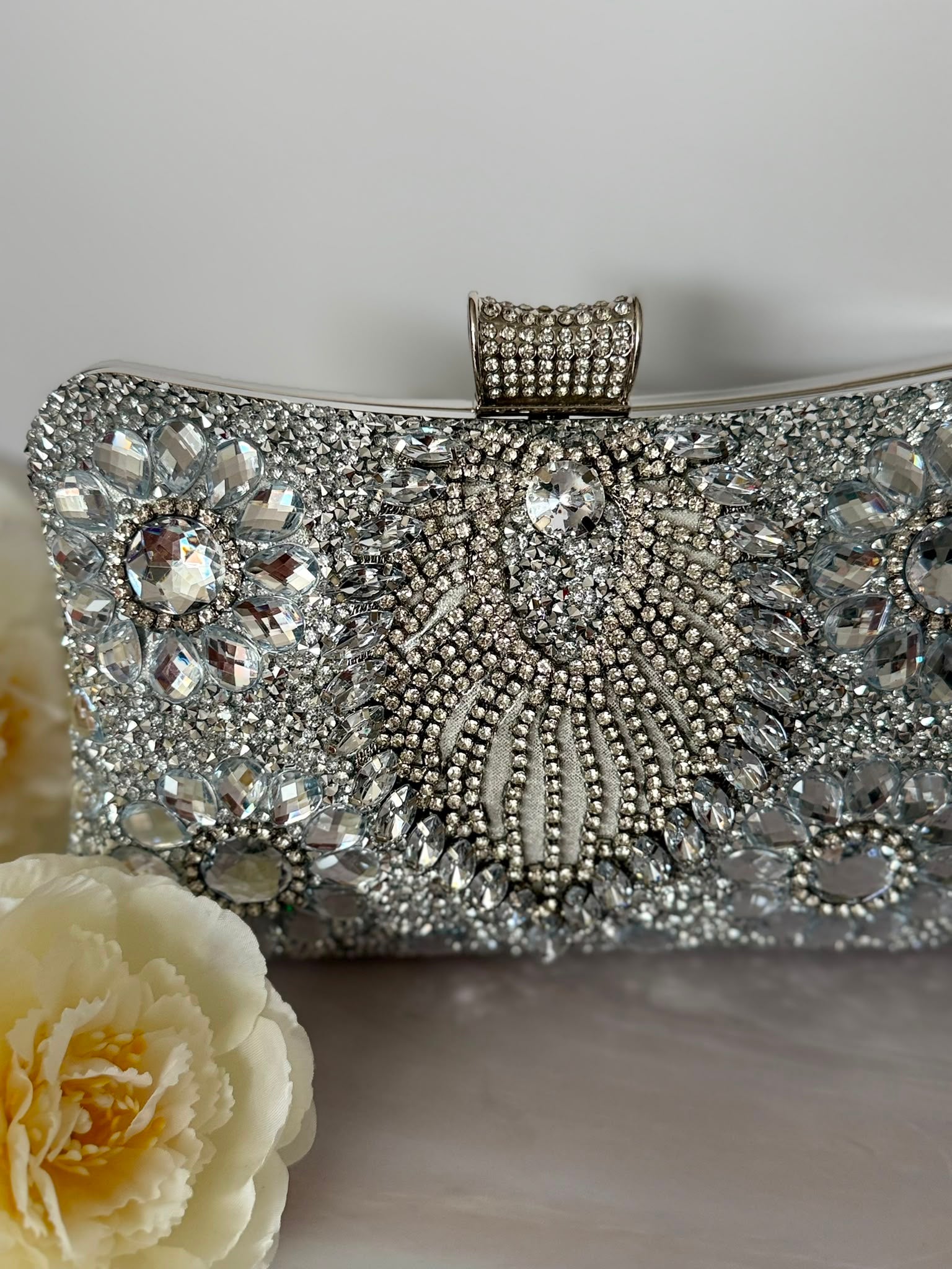 Luxury Silver Crystal Evening Clutch
