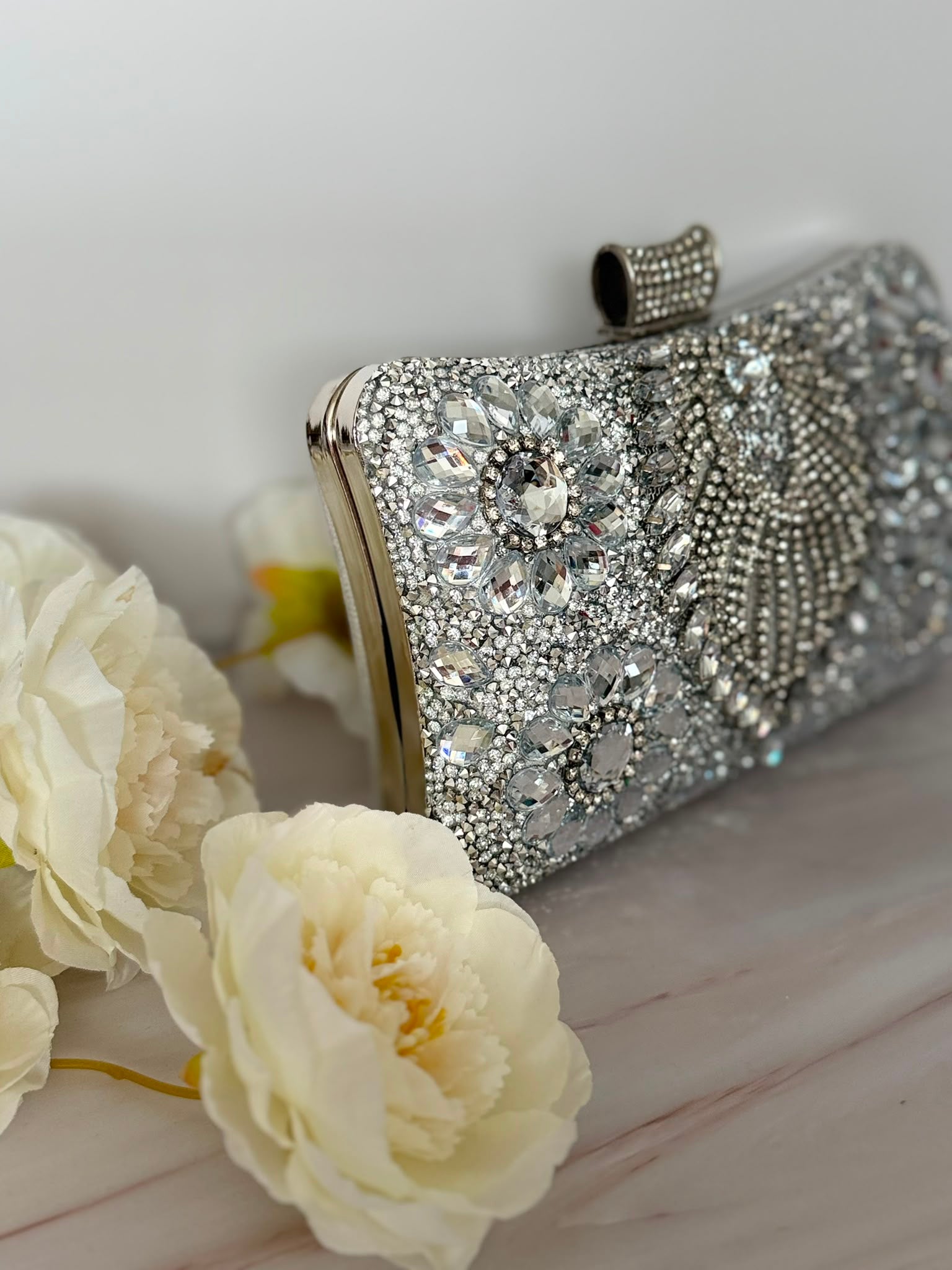 Luxury Silver Crystal Evening Clutch