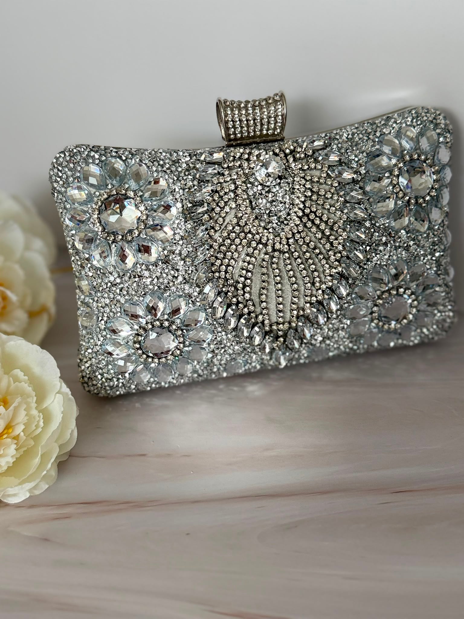 Luxury Silver Crystal Evening Clutch