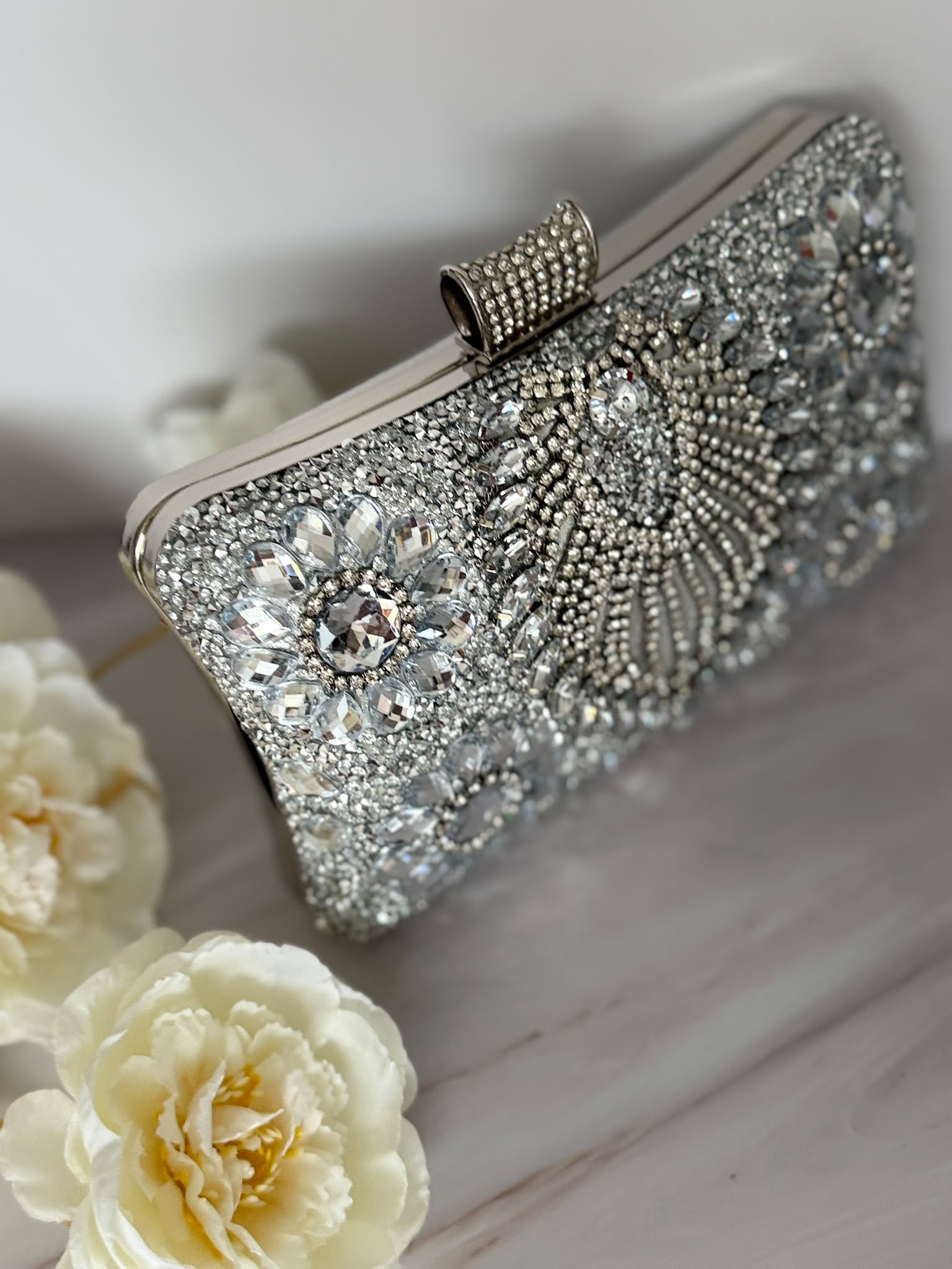 Luxury Silver Crystal Evening Clutch