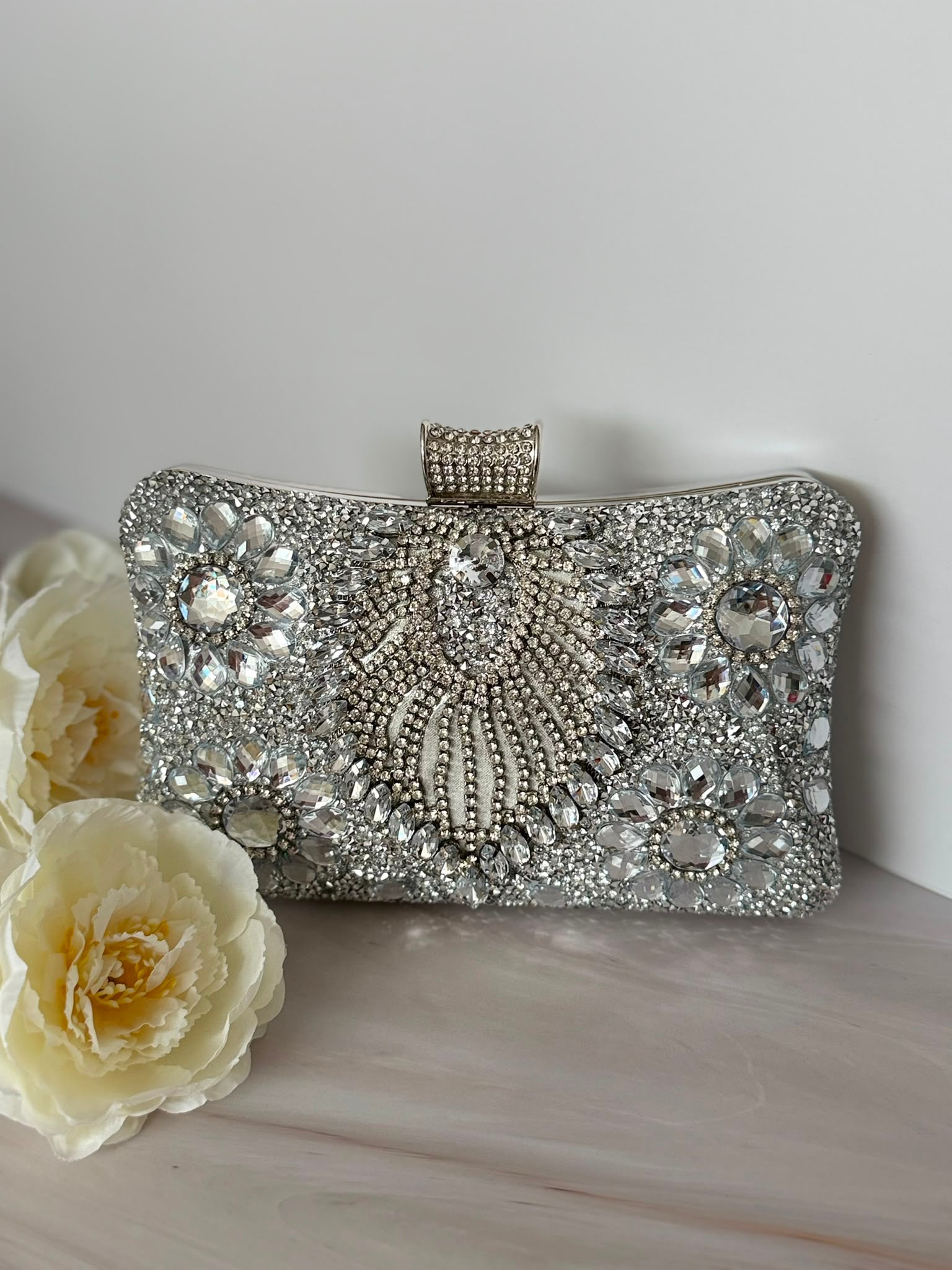 Luxury Silver Crystal Evening Clutch