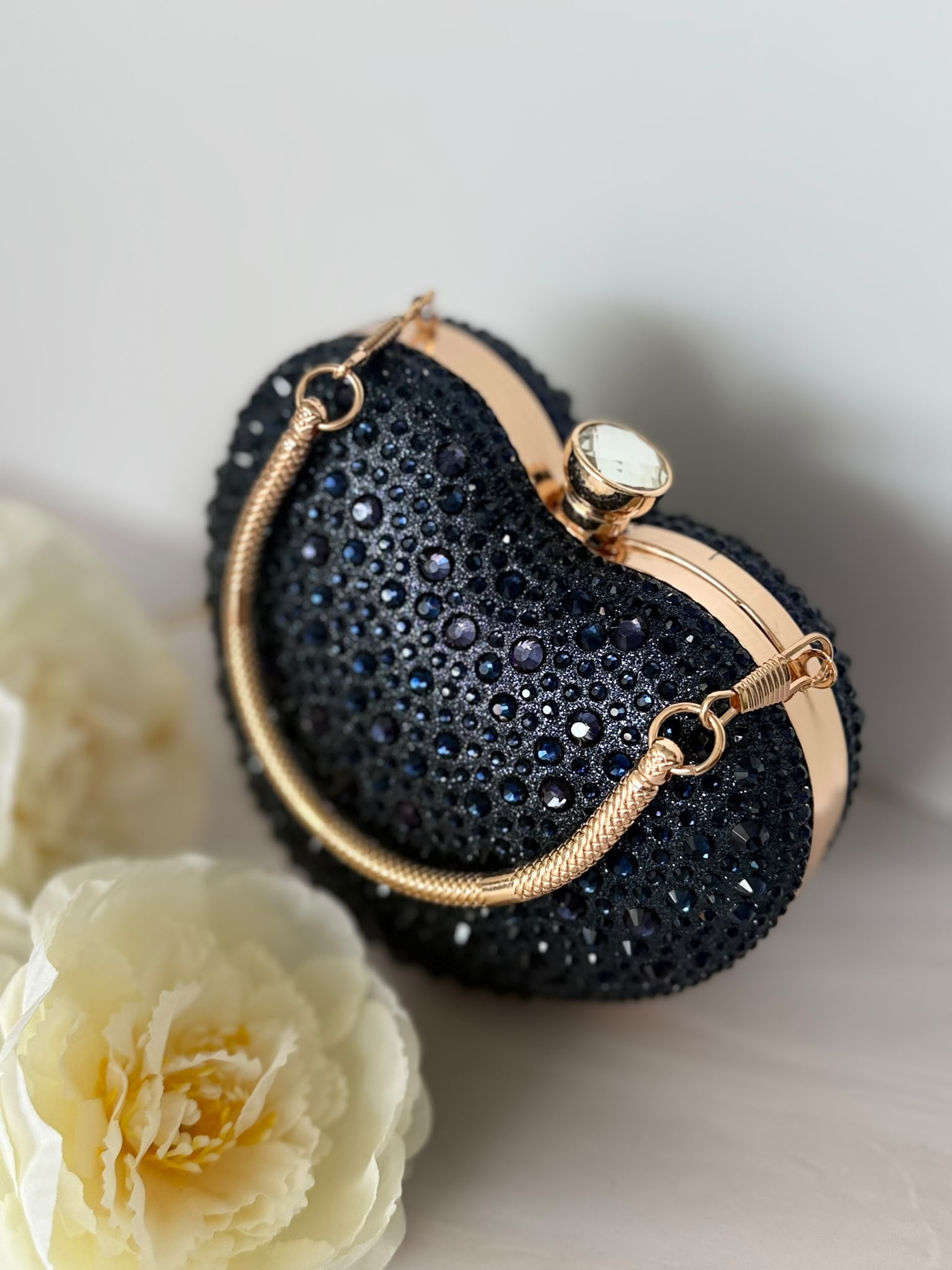 Navy Blue Crystal Heart Evening Clutch