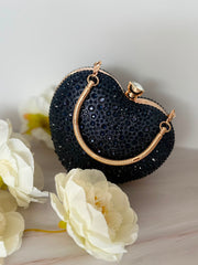 Navy Blue Crystal Heart Evening Clutch
