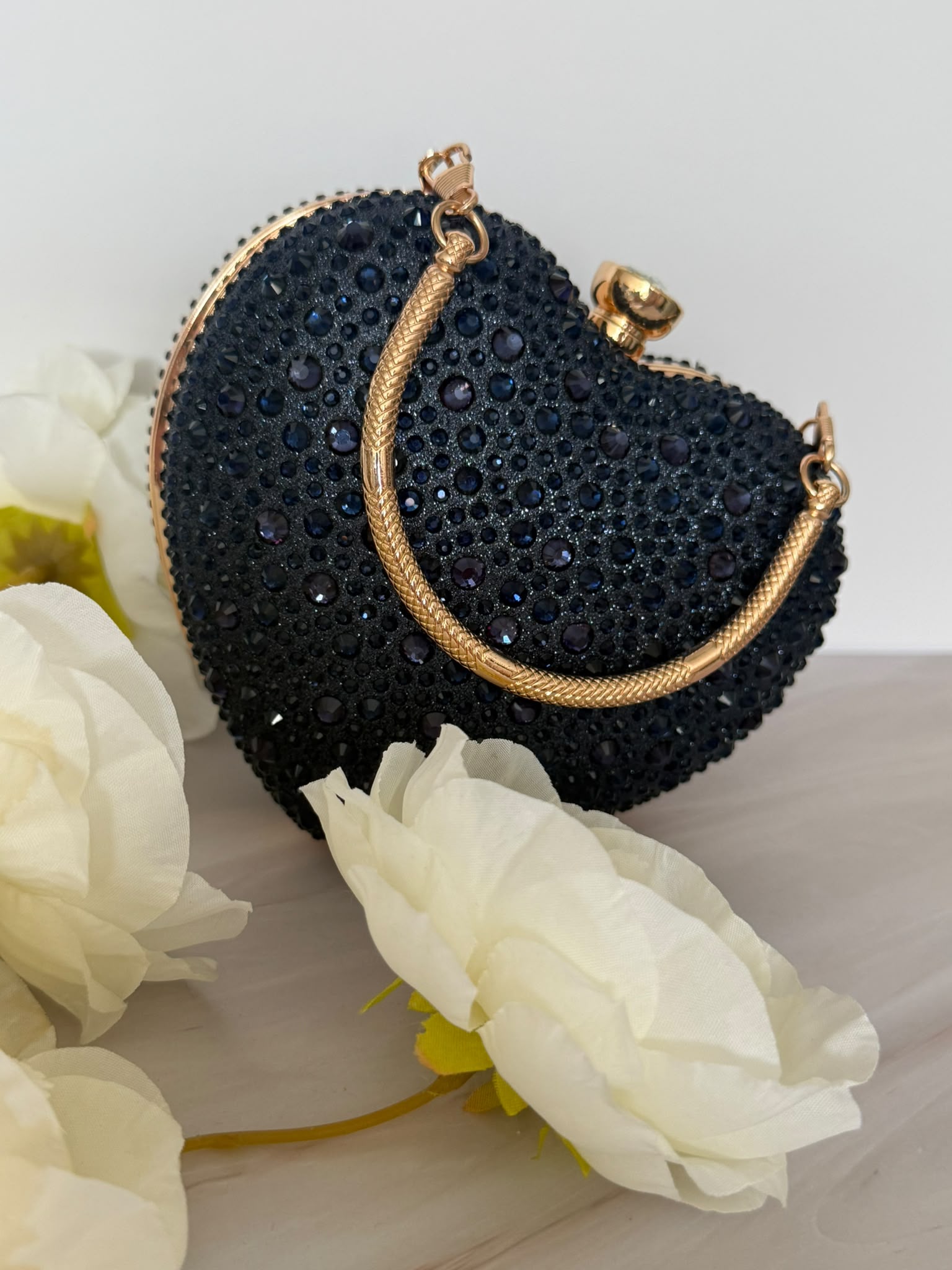 Navy Blue Crystal Heart Evening Clutch