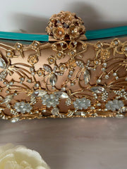 Golden Rhinestone Crystal Floral Evening Clutch
