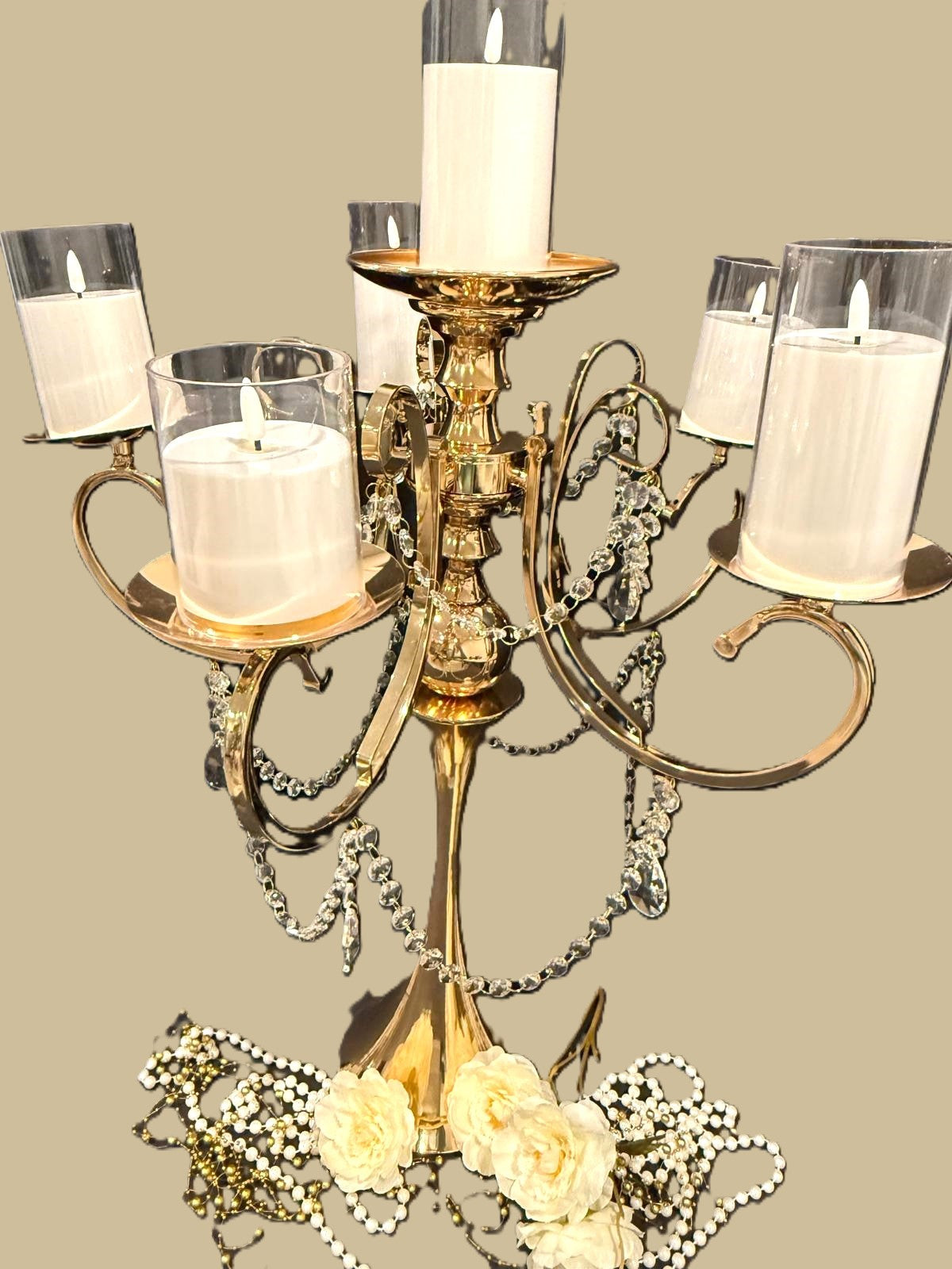 RENTAL - Gold Crystal Wedding Candelabras – Package of 2 - RENTAL
