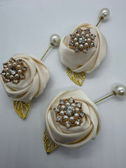 Ivory Pearl & Crystal Rose Pin Lapel