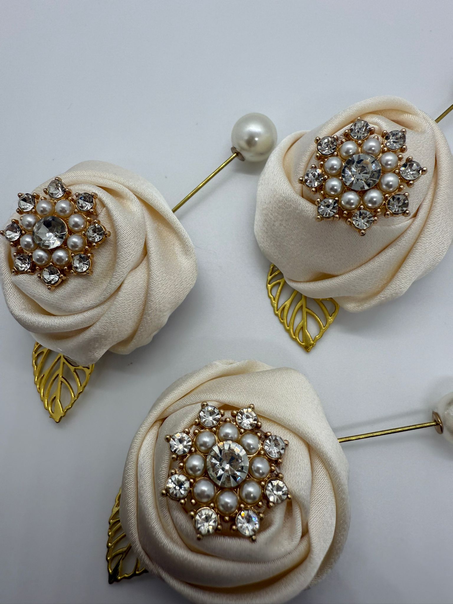 Ivory Pearl & Crystal Rose Pin Lapel