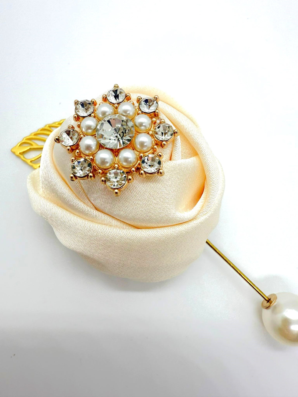 Ivory Pearl & Crystal Rose Pin Lapel