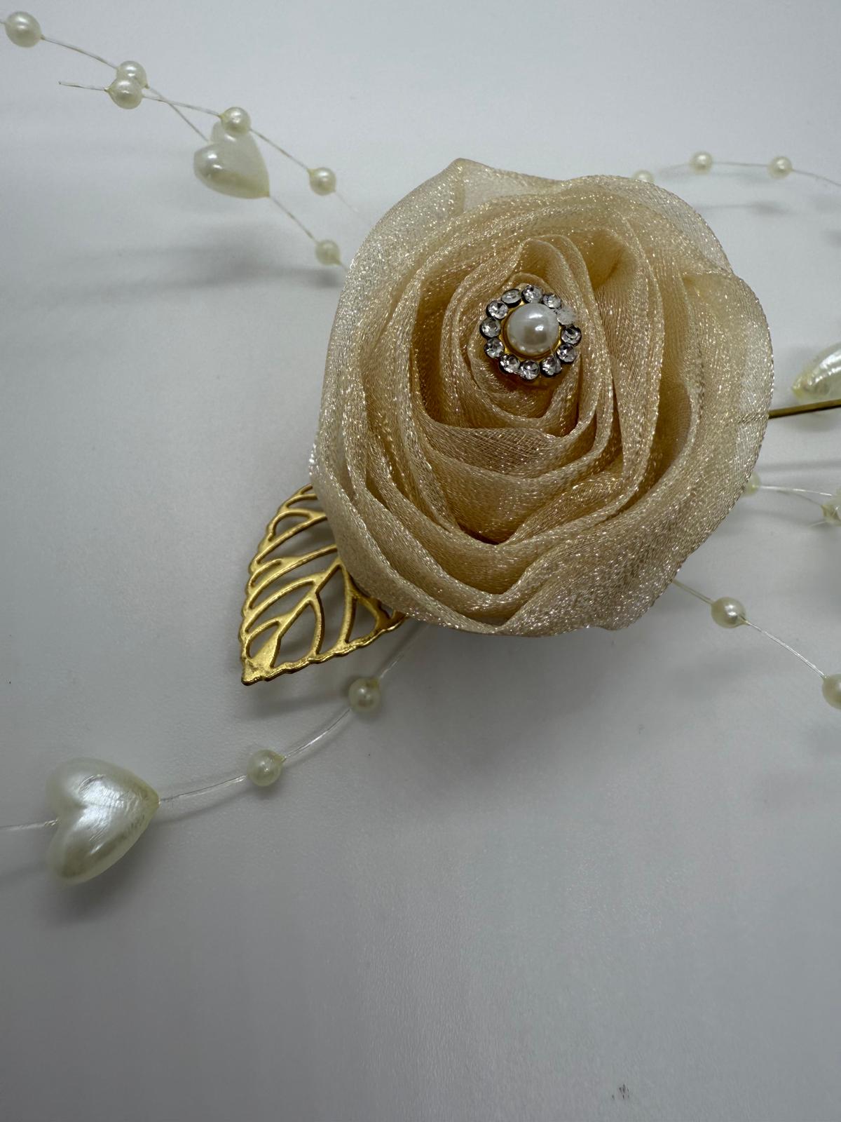 Champagne Rose & Pearl Pin Corsage