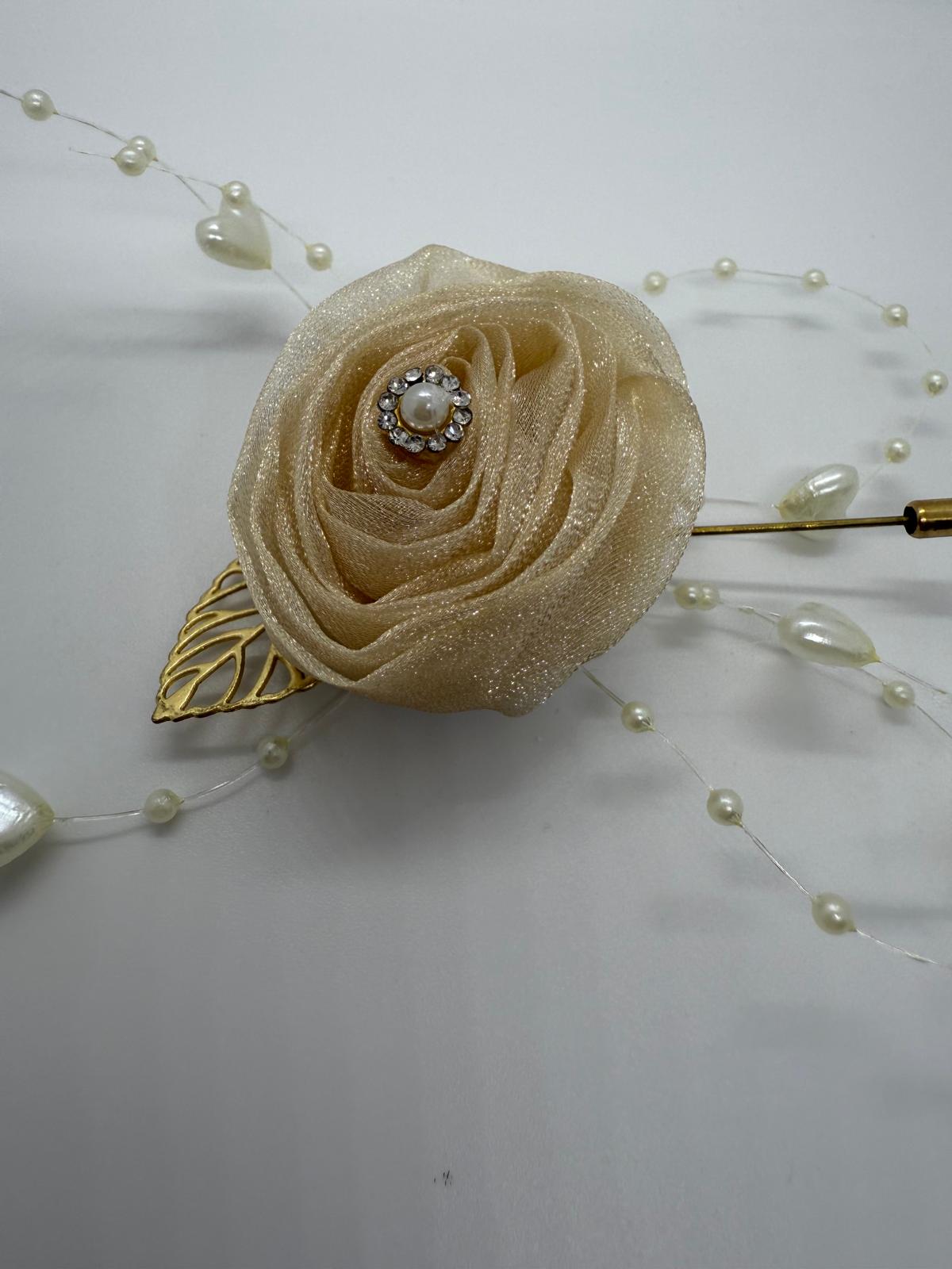 Champagne Rose & Pearl Pin Corsage