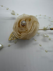 Champagne Rose & Pearl Pin Corsage