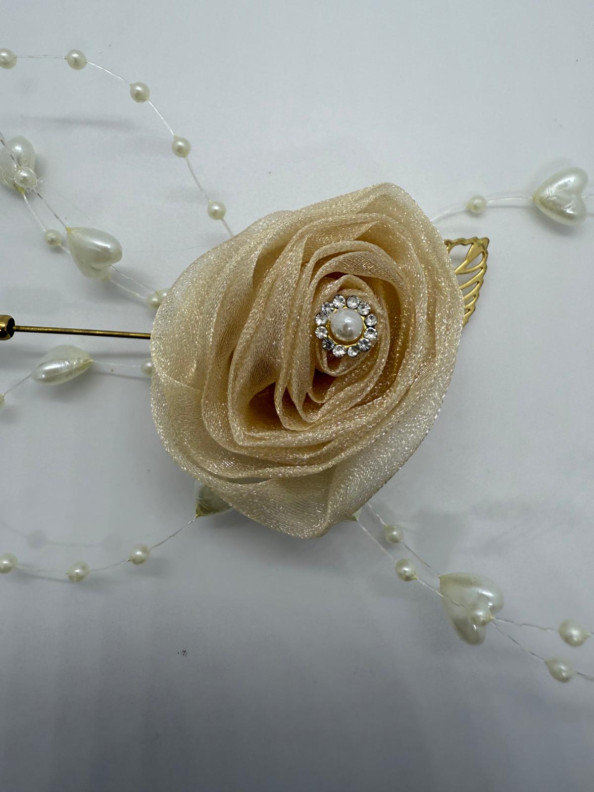 Champagne Rose & Pearl Pin Corsage