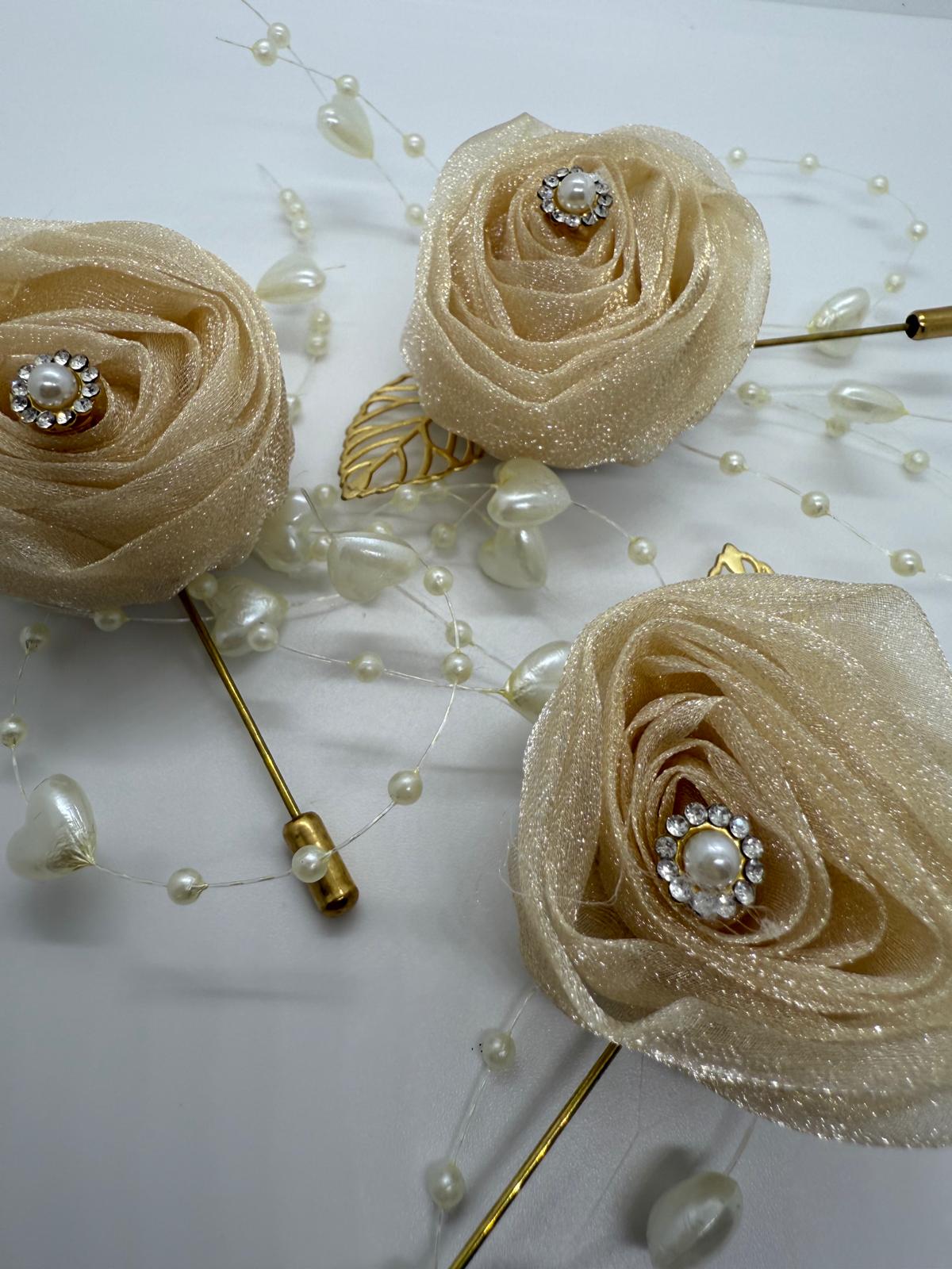 Champagne Rose & Pearl Pin Corsage