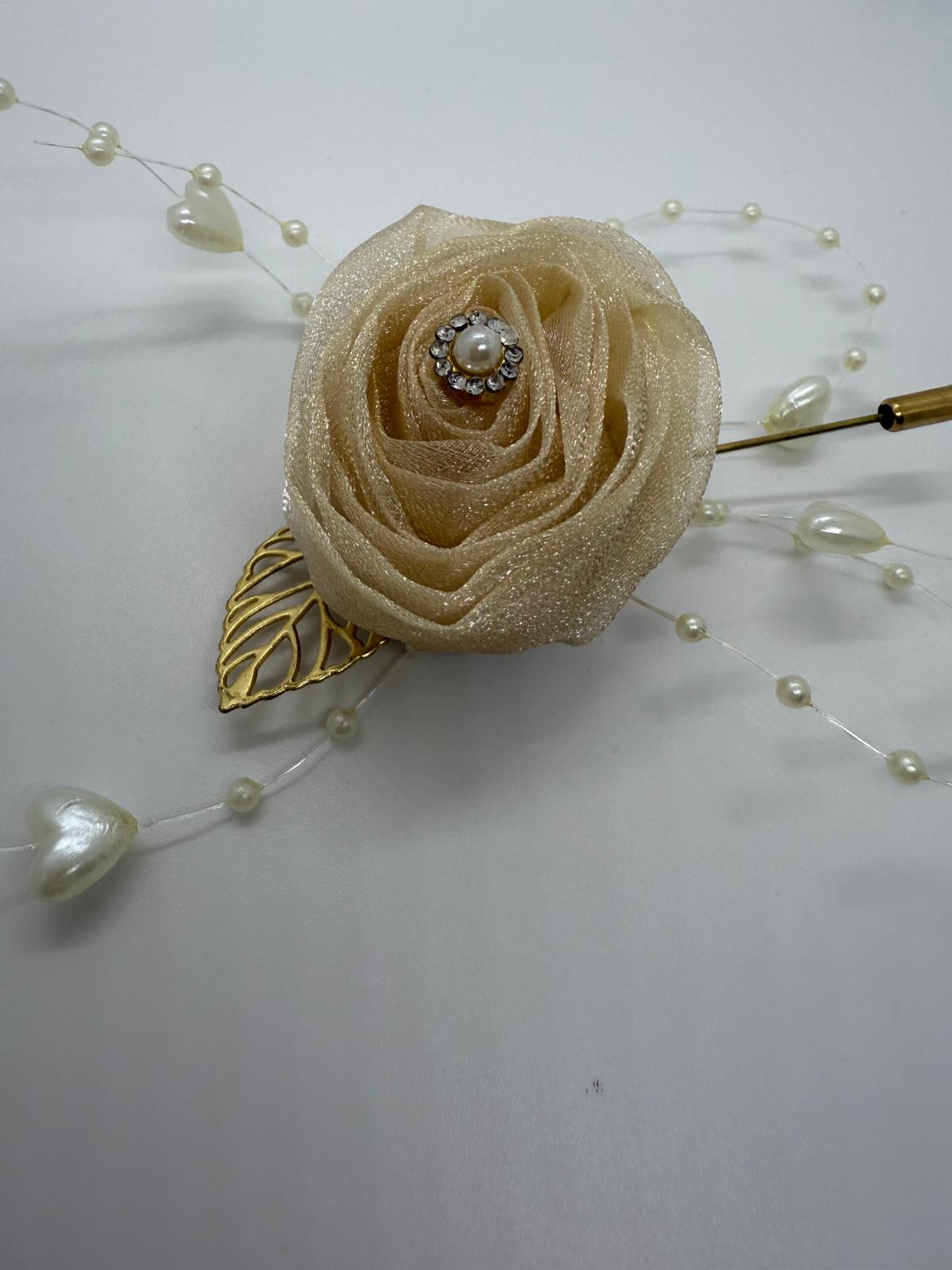 Champagne Rose & Pearl Pin Corsage