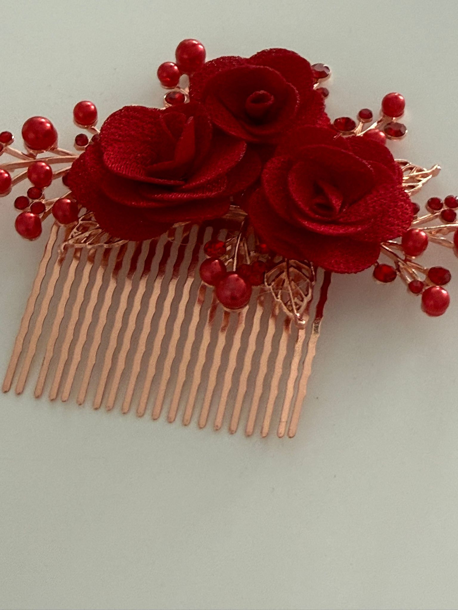 Red Rose Bridal Hair Comb