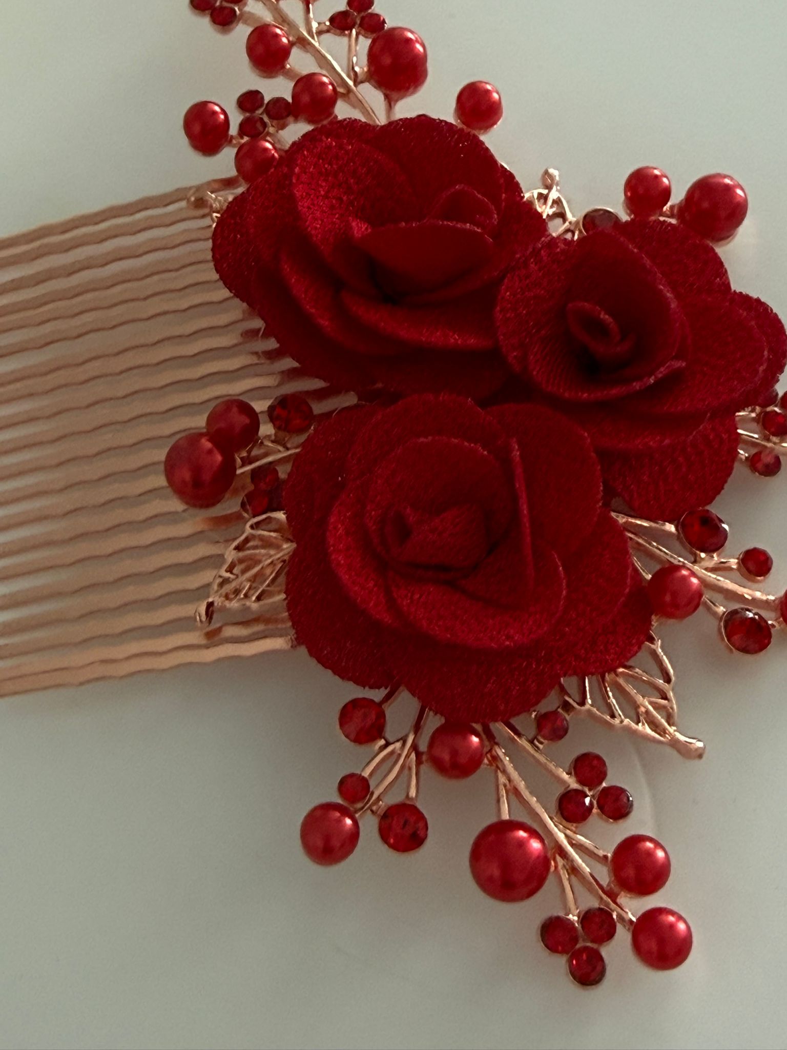Red Rose Bridal Hair Comb