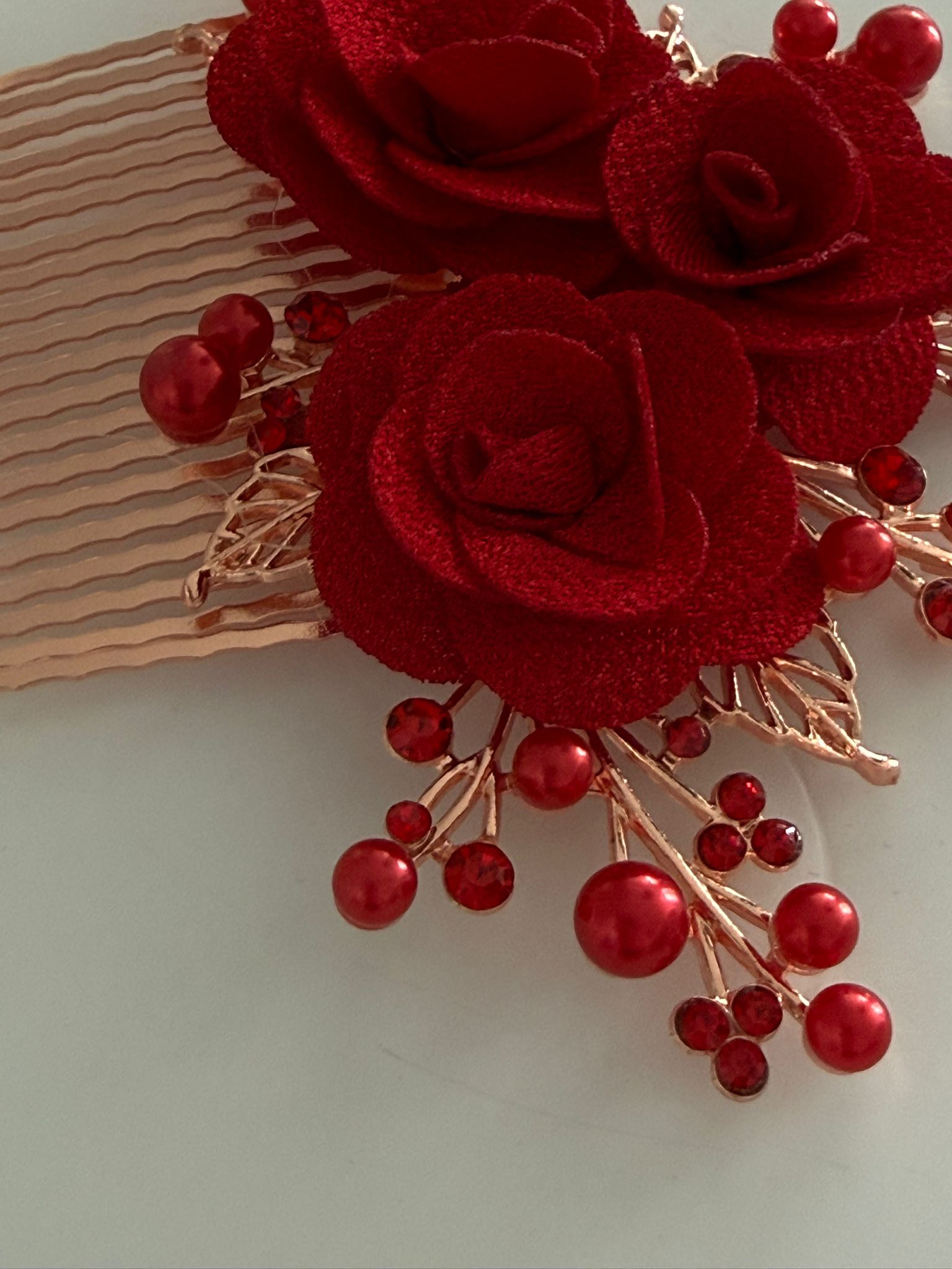 Red Rose Bridal Hair Comb