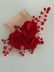 Red Rose Bridal Hair Comb