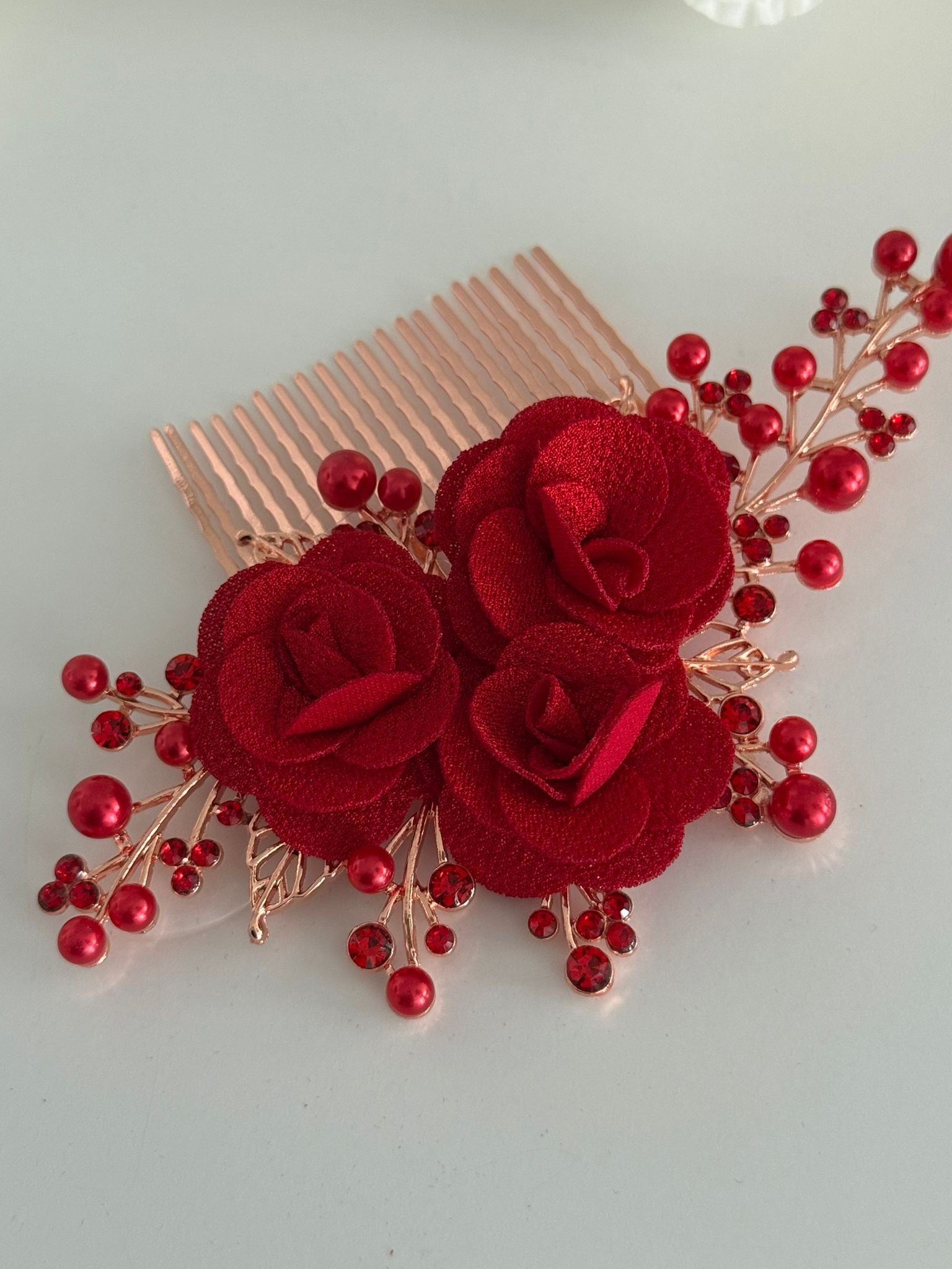 Red Rose Bridal Hair Comb