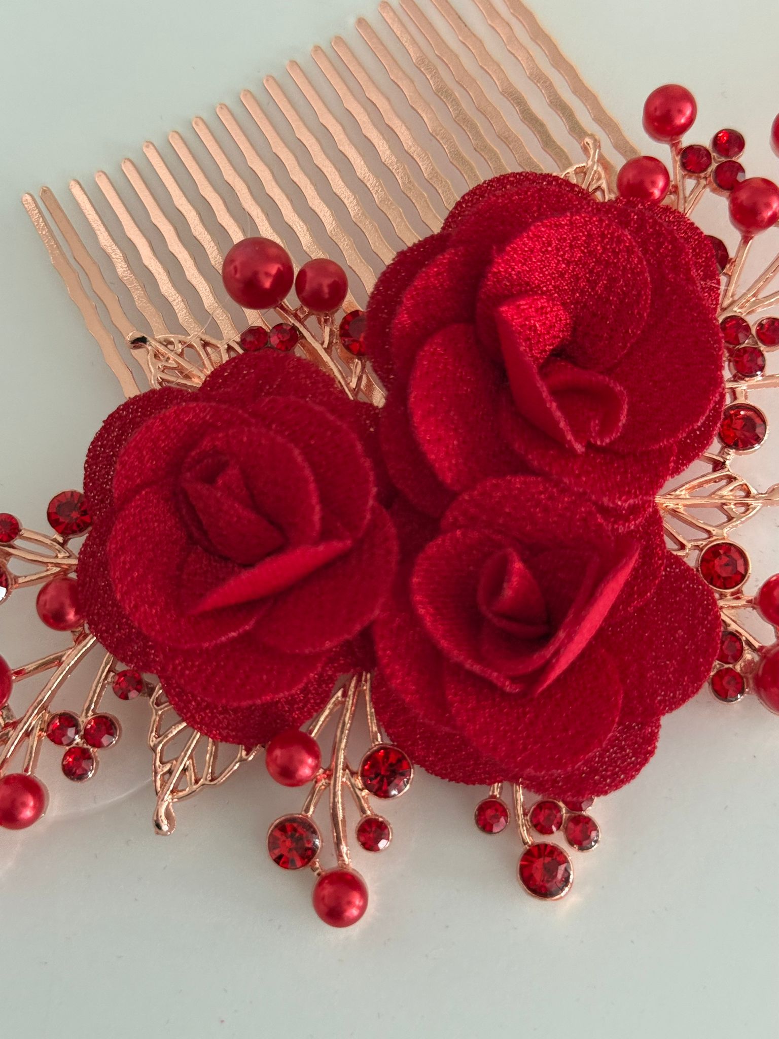 Red Rose Bridal Hair Comb