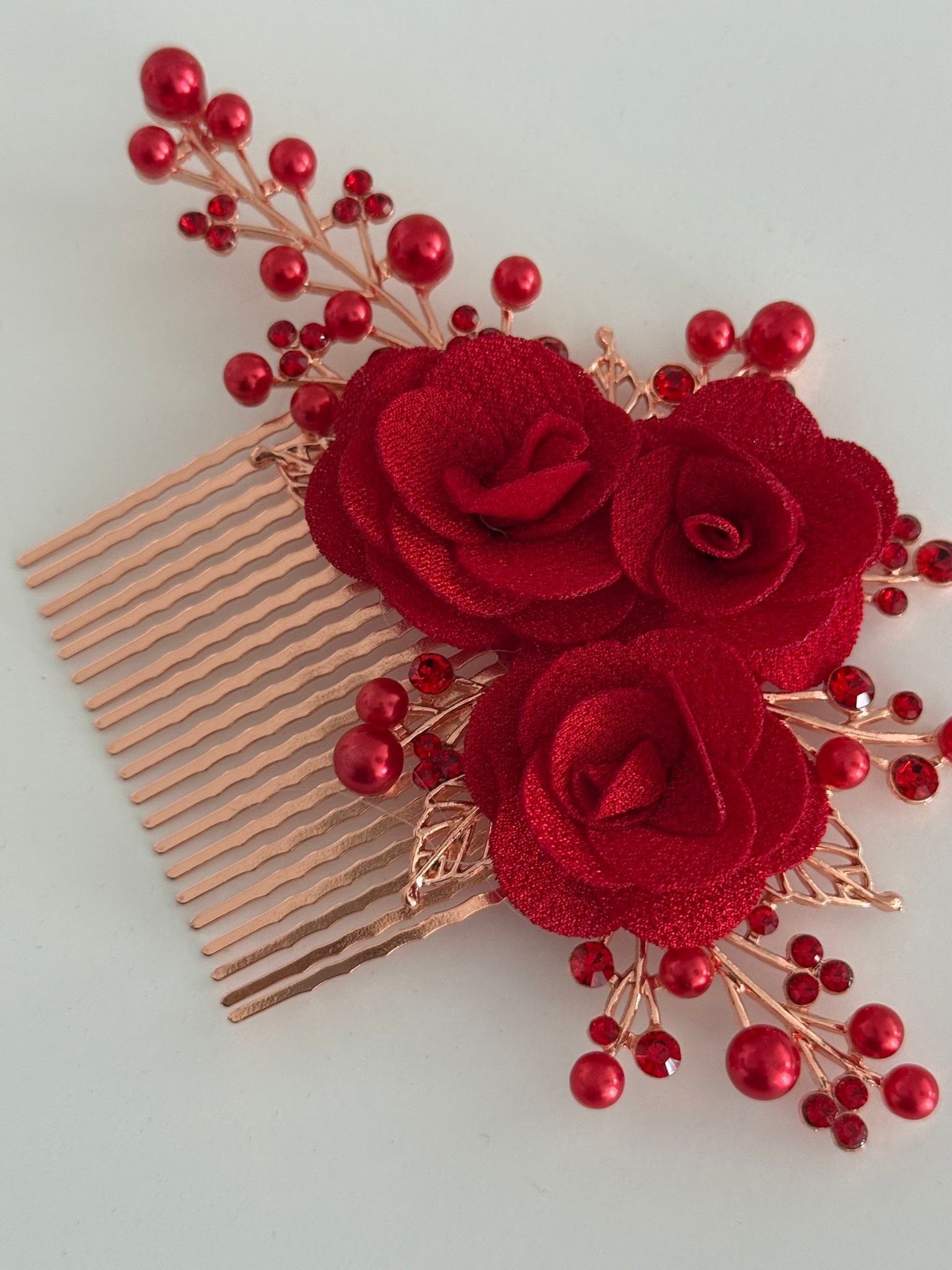 Red Rose Bridal Hair Comb
