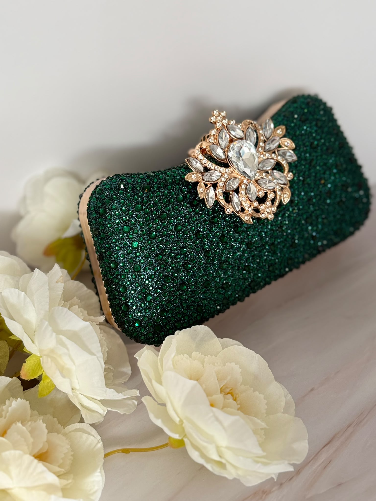 Emerald Green Crystal Evening Clutch