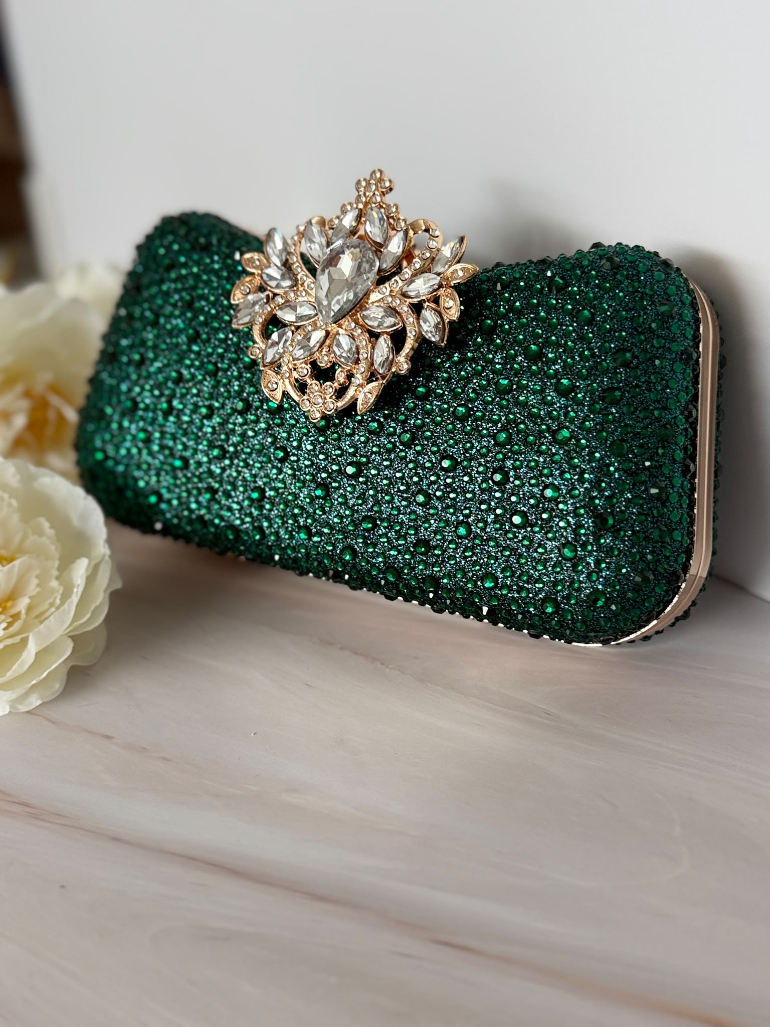 Emerald Green Crystal Evening Clutch
