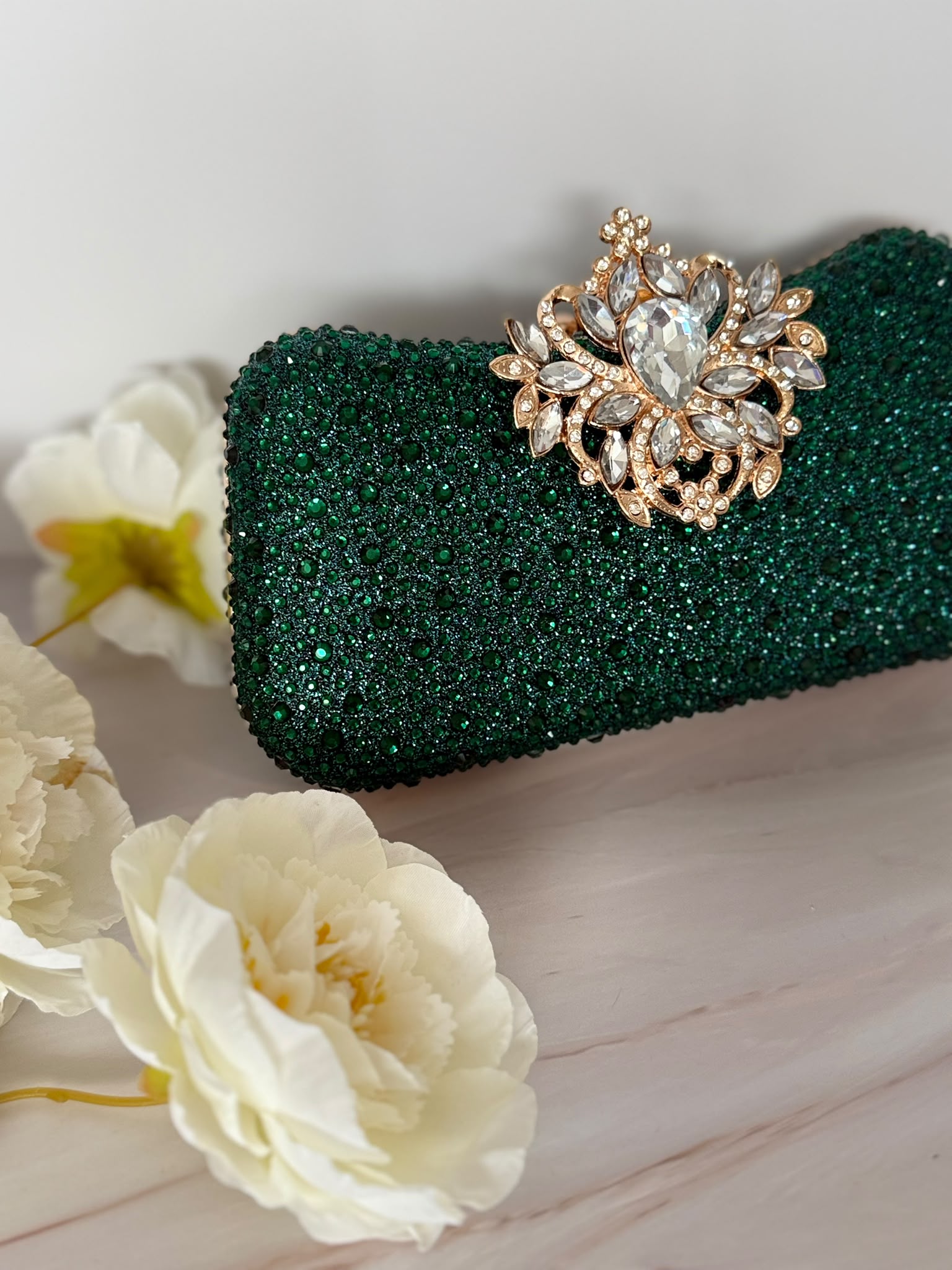 Emerald Green Crystal Evening Clutch