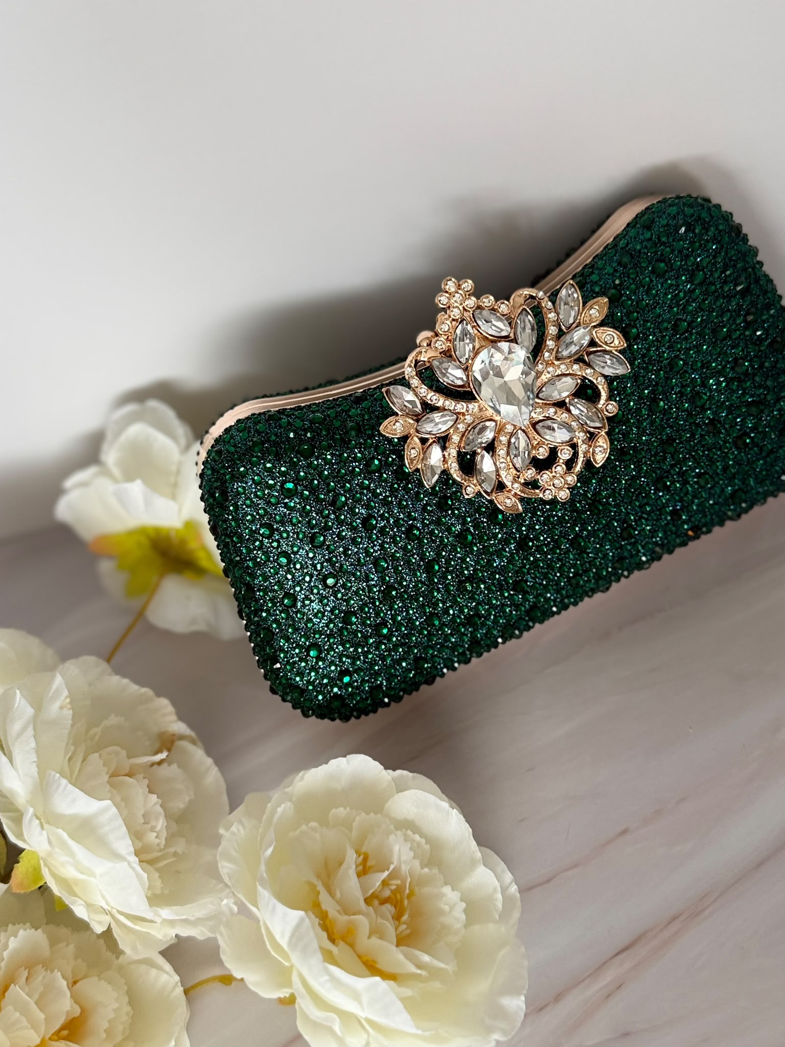 Emerald Green Crystal Evening Clutch