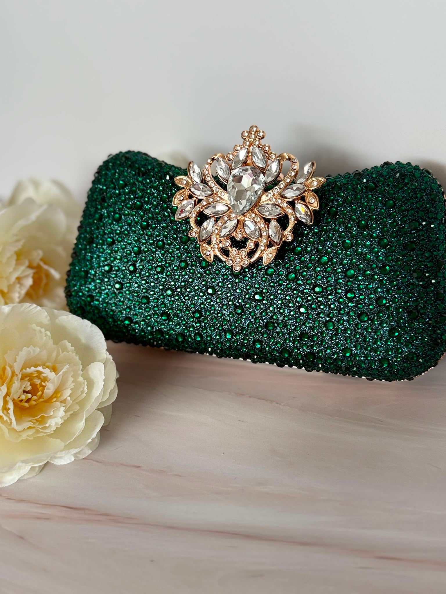 Emerald Green Crystal Evening Clutch
